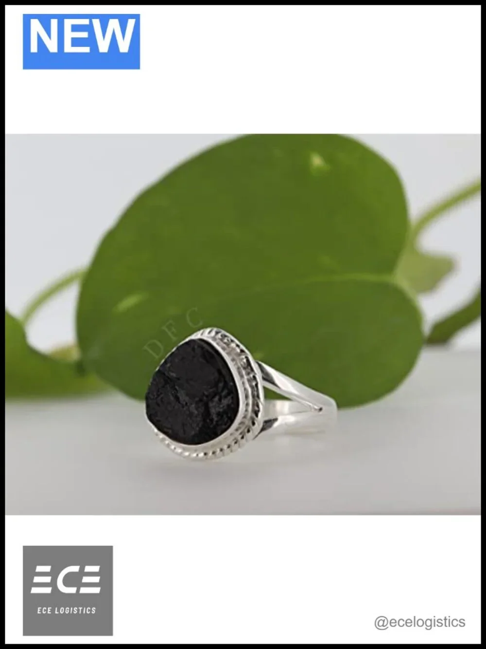 Black Tourmaline Sterling Silver Ring Size 8 Handmade October Birthstone